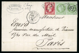 1875 France Empire Dentelé 80c + Ceres 5c Paire Le Havre Paris - 1849-1876: Période Classique