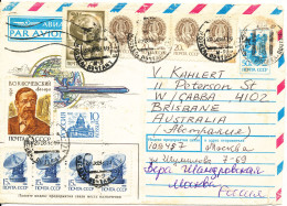 Russia USSR Postal Stationery Cover Uprated With A Lot Of Stamps And Sent To Australia 25-8-1992 - Postwaardestukken