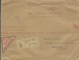 FRANCE LETTRE RECOMMANDEE CONTRE-REMBOURSEMENT 195F PARIS POUR MONTLUCON ( ALLIER ) DE 1959 LETTRE COVER - EMA (Printer Machine)