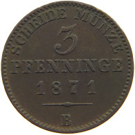 GERMAN STATES 3 PFENNIG 1871 B BRANDENBURG PREUSSEN #s112 0257 - Piccole Monete & Altre Suddivisioni