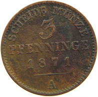 GERMAN STATES 3 PFENNIG 1871 A BRANDENBURG PREUSSEN #s112 0301 - Piccole Monete & Altre Suddivisioni