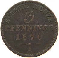 GERMAN STATES 3 PFENNIG 1870 A BRANDENBURG PREUSSEN #s112 0209 - Kleine Munten & Andere Onderverdelingen