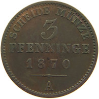 GERMAN STATES 3 PFENNIG 1870 A BRANDENBURG PREUSSEN #s112 0235 - Small Coins & Other Subdivisions