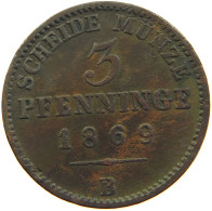 GERMAN STATES 3 PFENNIG 1869 B BRANDENBURG PREUSSEN #s112 0279 - Kleine Munten & Andere Onderverdelingen