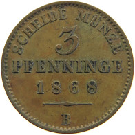 GERMAN STATES 3 PFENNIG 1868 B BRANDENBURG PREUSSEN #s112 0175 - Piccole Monete & Altre Suddivisioni
