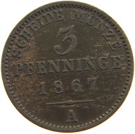 GERMAN STATES 3 PFENNIG 1867 A BRANDENBURG PREUSSEN #s112 0207 - Small Coins & Other Subdivisions