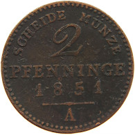 GERMAN STATES 2 PFENNIG 1851 A BRANDENBURG PREUSSEN #s112 0441 - Groschen & Andere Kleinmünzen