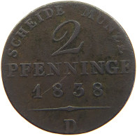 GERMAN STATES 2 PFENNIG 1838 D BRANDENBURG PREUSSEN #s112 0503 - Groschen & Andere Kleinmünzen