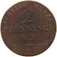 GERMAN STATES 2 PFENNIG 1839 D BRANDENBURG PREUSSEN #s112 0407 - Groschen & Andere Kleinmünzen