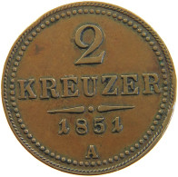 HAUS HABSBURG 2 KREUZER 1851 A Franz Joseph I. 1848-1916 #t037 0641 - Oostenrijk