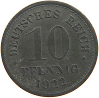 GERMANY WEIMAR 10 PFENNIG 1922 #s109 0045 - 10 Rentenpfennig & 10 Reichspfennig