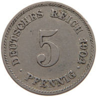 GERMANY EMPIRE 5 PFENNIG 1904 E #s109 0009 - 5 Pfennig