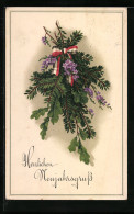 AK Tannenzweige Mit Fahnenband Und Blüten, Neujahrsgruss  - Guerre 1914-18