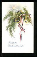 AK Tannenzweig Mit Fahnenbändern, Weihnachtsgruss, Zweibund  - Guerre 1914-18