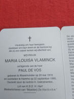 Doodsprentje Maria Louisa Vlaminck / Waasmunster 28/5/1919 Hamme 22/9/1995 ( Paul De Vos ) - Godsdienst & Esoterisme