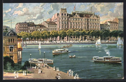 Künstler-AK Hamburg-Neustadt, Grand Hotel Vier Jahreszeiten, Dampfer Und Spaziergänger  - Mitte