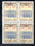 ITALIA REPUBBLICA ITALY REPUBLIC 1978 BICENTENARIO TEATRO ALLA SCALA MILANO LIRE 170 QUARTINA BLOCK USATO USED OBLITERE' - 1971-80: Used