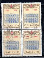 ITALIA REPUBBLICA ITALY REPUBLIC 1978 BICENTENARIO TEATRO ALLA SCALA MILANO LIRE 170 QUARTINA BLOCK USATO USED OBLITERE' - 1971-80: Oblitérés