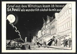 Künstler-Wirtshaus-AK Hamburg-St. Pauli, Nächtl. Ansicht Aus Der Sicht Eines Betrunkenen  - Humor