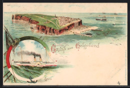 Lithographie Helgoland, Inselansicht, Dampfer Prinzess Elisabeth  - Helgoland