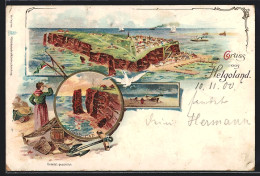 Lithographie Helgoland, Nord-Cap, Restaurant Zum Hohenzoller, Frau Blickt Auf Die See Hinaus  - Helgoland