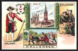 Lithographie Halle A. S., Marktplatz Mit Roter Turm, M Hallenser, Hallunken, Halloren  - Sonstige & Ohne Zuordnung