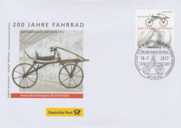 Germany2017: Bicycle, 200 Years Bicycle Of Karl Drais,  Special Postmark, Commemorative Cover, Transport Limited Edition - Cyclisme