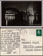 Ansichtskarte Köln Dom Und Rhein Brücke Im Scheinwerferlicht 1930 - Koeln