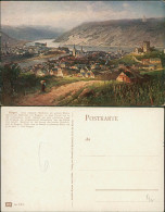 Bingen Am Rhein Panorama-Künstlerkarte, Rhein-Nahe-Fluss-Mündung 1910 - Bingen