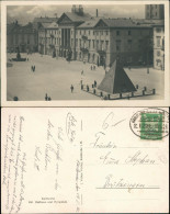 Ansichtskarte Karlsruhe Rathaus Und Pyramide 1926    Bahnpoststempel - Karlsruhe