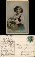 Glückwunsch Geburtstag Birthday Mädchen Mit Blumen (Gold-Ornamente) 1912 - Birthday