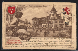 Lithographie Düsseldorf, Ausstellung 1902, Café Zur Schönen Aussicht  - Ausstellungen
