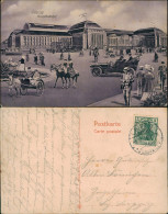 Ansichtskarte Leipzig Hauptbahnhof, Auto Kutsche Pferde - Künstlerkarte 1911 - Leipzig