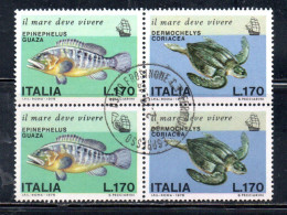 ITALIA REPUBBLICA ITALY REPUBLIC1978SALVAGUARDIA DEL MARE SEA PROTECTION BLOCCO BLOCK GUAZA CORIACEA USED USATO OBLITERE - Blokken & Velletjes
