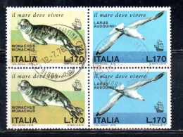 ITALIA REPUBBLICA ITALY REPUBLIC1978SALVAGUARDIA DEL MARE SEA PROTECTION BLOCCO BLOCK MONACHUS LARUS USED USATO OBLITERE - Blocks & Sheetlets