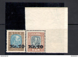 1929-30 ISLANDA ,  Francobolli N° 45 E 61 Soprastampati Con Nuovo Valore , 2 Va - Other & Unclassified