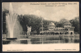 AK Zittau, Oberlausitzer Gewerbe- Und Industrie-Ausstellung 1902, Reichsdampfer Mit Lichtfontäne  - Exhibitions