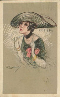 ZANDRINO SIGNED 1910s POSTCARD - WOMAN & BIH HAT - N.94/5 (5847) - Zandrino
