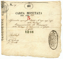 3 LIRE MANOSCRITTA ASSEDIO DI PALMANOVA CARTA MONETATA 1848 BB - Other & Unclassified