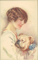 TERZI SIGNED 1910s SERIES ( 6 POSTCARDS ) WOMAN & DOG - N.341  (5850) - Autres & Non Classés