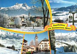 SAALFELDEN, SALZBURG, MULTIPLE VIEWS, ARCHITECTURE, CHURCH, TOWER, MOUNTAIN, SKI RESORT, CARS, SKI LIFT,AUSTRIA,POSTCARD - Saalfelden