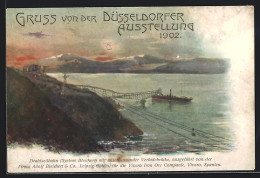 Künstler-AK Düsseldorf, Ausstellung 1902, Drahtseilbahn Mit Verladebrücke Der Fa. Adolf Bleichert & Co. Leipzig-Goh  - Expositions