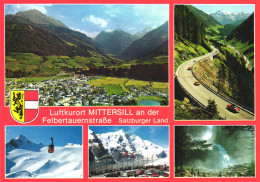 MITTERSILL, SALZBURG, MULTIPLE VIEWS, ARCHITECTURE, EMBLEM, MOUNTAIN, CABLE CAR, FLAGS, CARS, AUSTRIA, POSTCARD - Mittersill