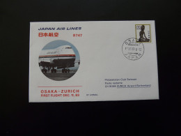 Lettre Premier Vol First Flight Cover Osaka Zurich Boeing 747 Japan Airlines 1983 - Poste Aérienne