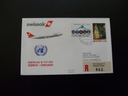 Lettre Premier Vol First Flight Cover Zurich Chicago Boeing 747 Swissair 1983 - Poste Aérienne