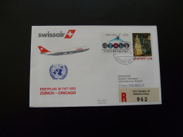 Lettre Premier Vol First Flight Cover Zurich Chicago Boeing 747 Swissair 1983 - Luchtpost