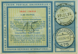 INDIA 1974 1.50 Rupees International Reply Coupon Bought In Bombay And Cashed In Kaiserslautern Germany - Non Classés