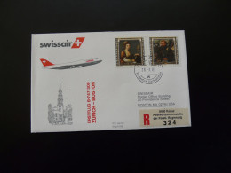 Lettre Premier Vol First Flight Cover Zurich Boston Boeing 747 Swissair Liechtenstein 1983 - Luftpost