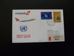 Lettre Premier Vol First Flight Cover Zurich Boston Boeing 747 Swissair 1983 - Luchtpost