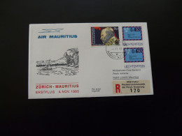 Lettre Premier Vol First Flight Cover Zurich Port Louis Air Mauritius Liechtenstein 1983 - Air Post